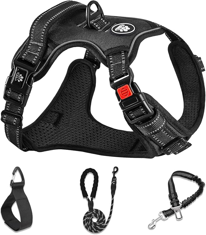 NESTROAD No Pull Dog Harness,Adjustable Oxford Dog Vest Harness with Leash,Reflective No-Choke Pet Harness with Easy Control Soft Handle for Large Dogs(X-Large,Black)