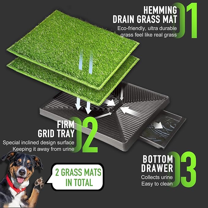 Hompet Dog Toilet Indoor Puppy Training Pad, 25''x20'', Dog Potty Pet Training Grass Mat, Removable Waste Tray for Easier Clean Up, Artificial Turf
