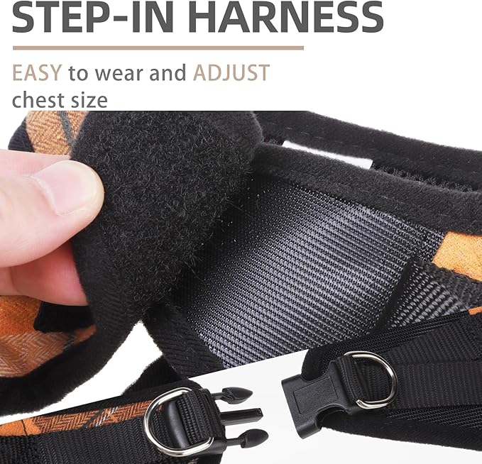 PUPTECK Adjustable Dog Harness Collar and Leash Set Step in No Pull Pet Harness for Small Medium Dogs Puppy and Cats Outdoor Walking Running, Soft Mesh Padded Reflective Vest Harnesses, Orange XS