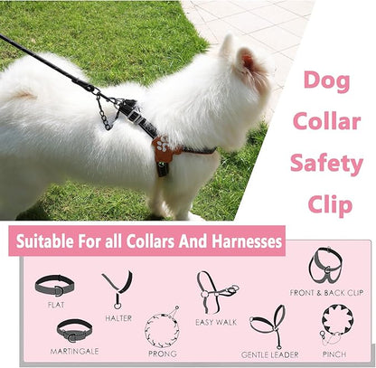 2 PCS Dog Collar Metal Safety Clip, Harness Collar Leash Chain Connector, Heavy Duty Double End Spring Backup Buckle Clasp, Escape-Proof Safety Accessory (Medium, Black)