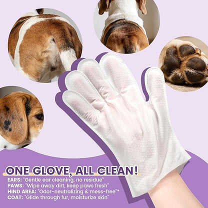 IMMHABI 50 Pcs Cleaning Deodorizing Pet Glove Wipes for Dogs & Cats, Hypoallergenic Dog Bath Wipes with Natural Deodorizer Persimmon Tannin, Pet Bathing Wipes for Horse Coat Care Lavender Scent