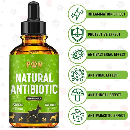 Dog Antibiotics for Infections, Cough, & Teeth Moments | Natural Antibiotics for Dogs with UTIs | Dog Allergy Relief & Canine Breath Treatment in 1 Bottle | Organic | 2 Oz