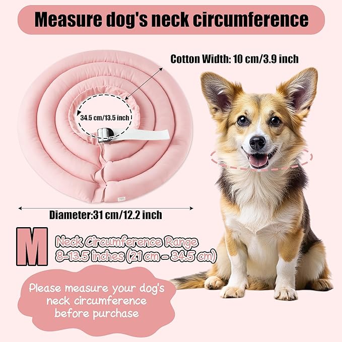 Soft Dog Cone Collar - Adjustable Comfy Recovery Cone for Medium Dogs After Surgery to Stop Licking, Waterproof Elizabethan Protective Neck Donut Collar Alternative for Pet Cat Puppy (Pink, M)