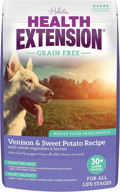 Health Extension Grain Free Venison & Sweet Potato Dry Dog Food - 30+ Superfoods and Probiotics for All Life Stages (23.5 lb)