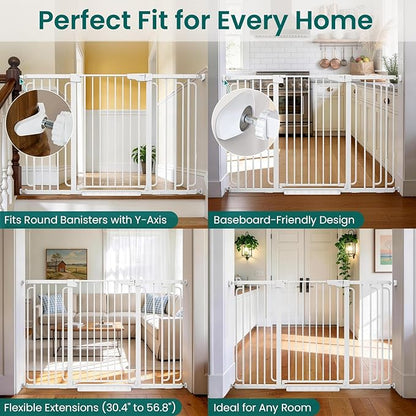 Cumbor 36" Extra Tall Baby Gate for Stairs, 30.4-56.8" Extra Wide Dog Gate Indoor, Dual Lock & Self-Closing Child Gate for Doorways, Hallways & Large Opening, Safety Baby Proofing for the House, White