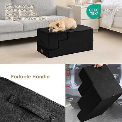 EHEYCIGA Dog Stairs for High Bed 22.5" H, 5-Step Dog Steps for Bed, Pet Steps for Small Dogs and Cats, Non-Slip Balanced Pet Ramp Indoor, Black