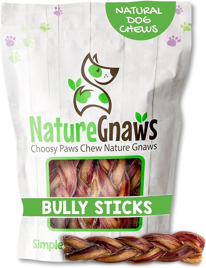 Nature Gnaws Braided Bully Sticks for Dogs 5-6" (3 Count) - Long Lasting for Small and Medium Dogs - Natural Beef Dog Chew Bones - Rawhide Free