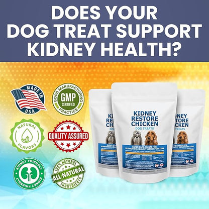 Kidney Restore Chicken Dog Treats for Kidney Support. Low Protein Supports Kidney Health. Kidney Function Treats for Kidney Dog Diet