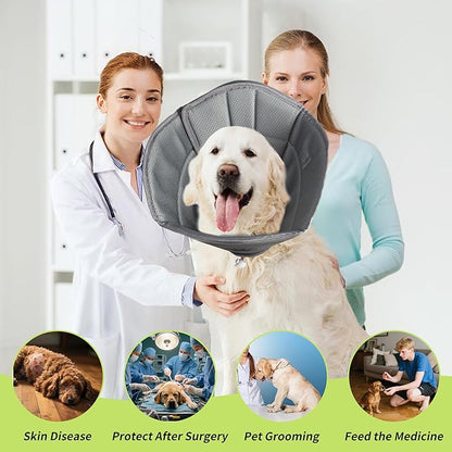 Soft Dog Cone for Small Medium Large Pets After Surgery, Comfy Cone for Dogs, Cones for Dogs to Stop Licking, Pet Elizabethan Collar Alternative to Prevent Licking Wounds (Grey, XL)