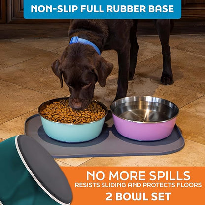 Master Pet Supply Stainless Steel Dog Bowls Set of 2 (128 Oz Each) with Non-Slip Rubber Base - Emerald Sea - Basic Dog Food Bowl Water & Food Bowls for Small Medium Large Dogs & Cats, Metal Dish