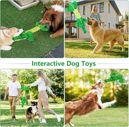 Letsmeet Large Squeaky Alligator Dog Toys, Interactive Puppy Toys with Crinkle Paper, Pull Tug of War Dog Toy, Plush Dog Chew Toys for Small, Medium, Large Breed
