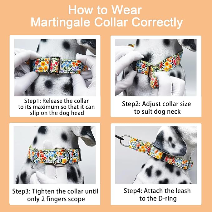 Reflective Martingale Collar for Dogs Nylon Training Collar with No Buckle Cute Floral No Pull Dog Collar for Small Dogs（Yellow Flower，S）