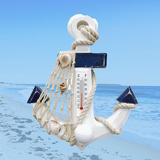 Anchor Thermometer with a Knob for Hanging - Nautical Wall Temperature Gauge - Home - Beach House - Lakeside Cabin - 5.875" H X 4.75" W