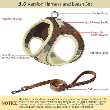 AIITLE Dog Harness, No-Pull Cat Harness with a Leash, Adjustable Reflective Dog Vest, Cat Harness Escape Proof, Outdoor Walking, Running,Training for Extra Small Dogs and House Cats Beige XXXS