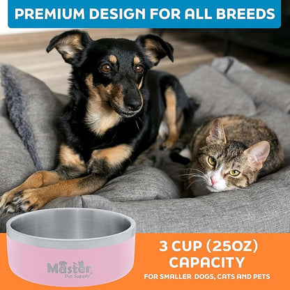 Master Pet Supply Stainless Steel Dog Bowls - 25 oz, Heavy Duty - Rose Quartz, Double Wall Extra-Thick Insulated, Non-Slip Pet Water Bowl for Dogs, Cats & Pets, Anti Rust Metal, Dish Washer Safe