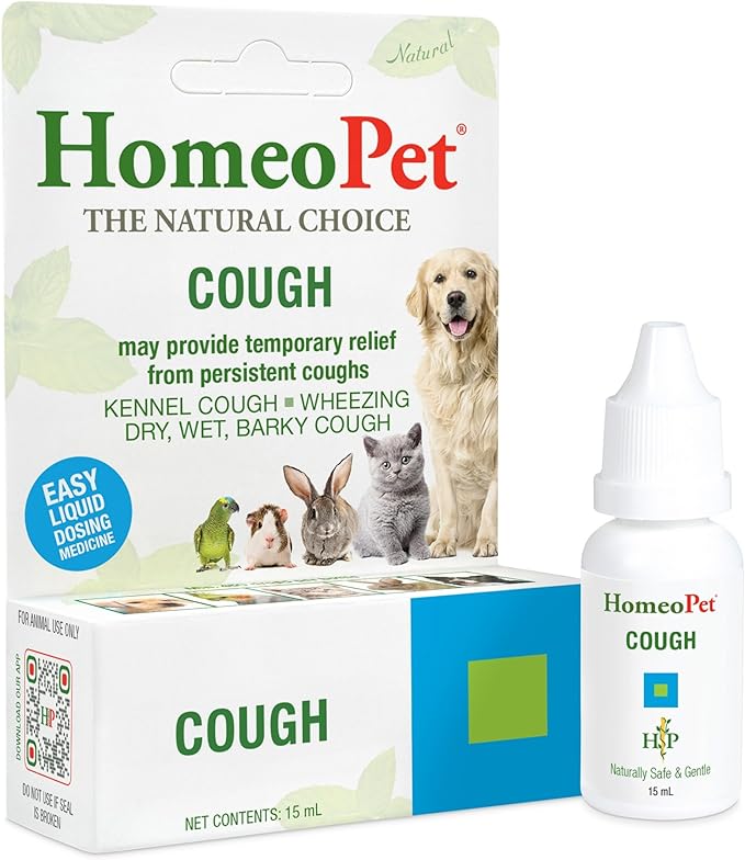 HomeoPet Cough, Safe and Natural Cough Supplement for Dogs, Cats, and Small Pets, 15 Milliliters