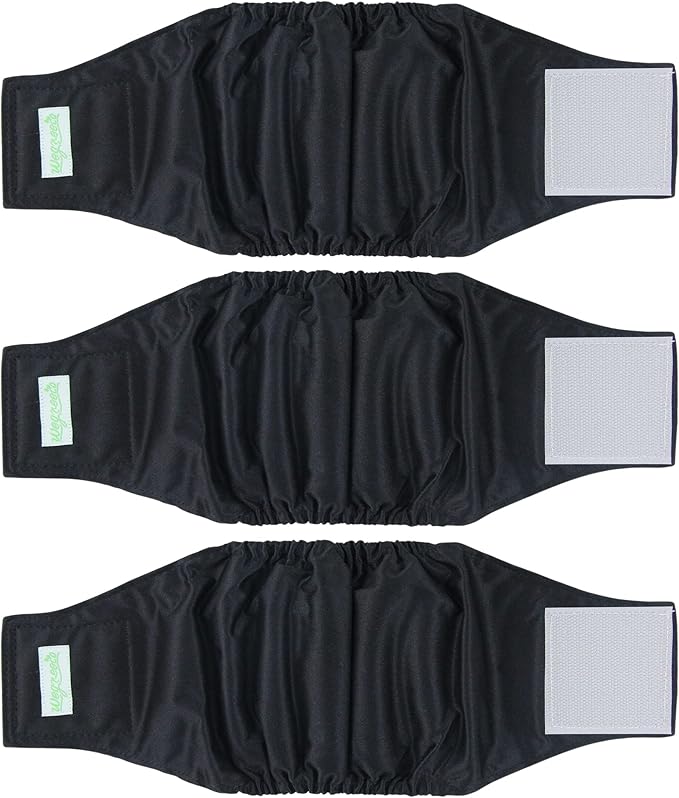 wegreeco Washable Dog Diapers - Washable Male Dog Belly Wrap - Pack of 3 - (Black,Small)