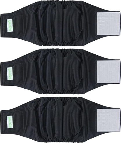 wegreeco Washable Dog Diapers - Washable Male Dog Belly Wrap - Pack of 3 - (Black,Small)