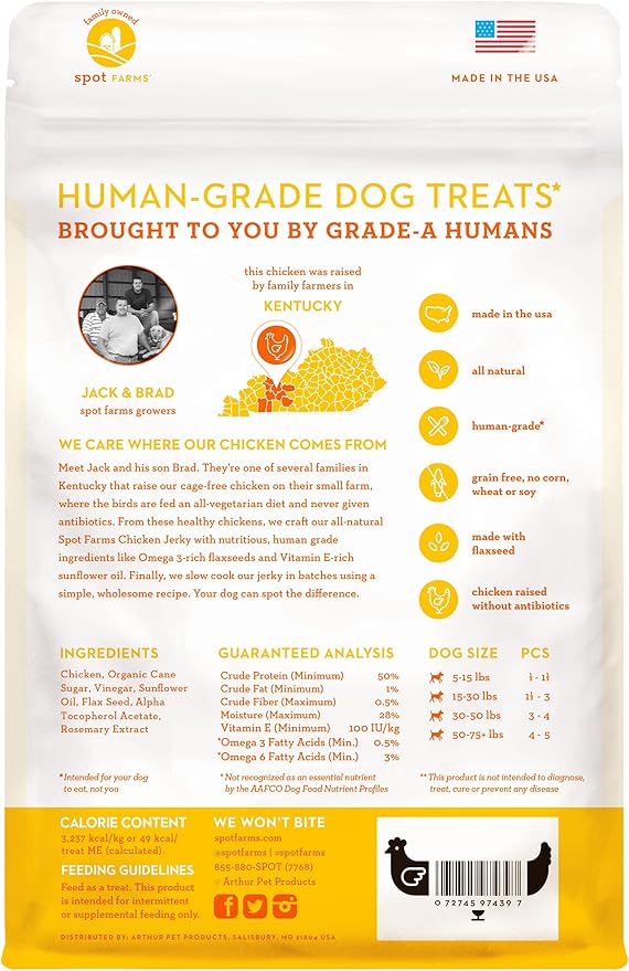 spot farms All Natural Human Grade Dog Treats, Chicken Jerky with Flaxseed and Vitamin E, 12.5 Ounce (Pack of 2)