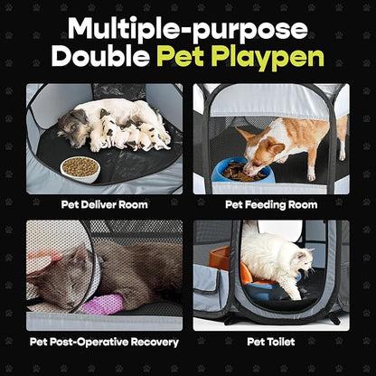 EighteenTek® XLarge 2-in-1 Pop up Dog Playpen, Assembly-Free, with Leakproof Pet Pee Pads,Portable Foldable Cat Tent Enclosure Indoor Outdoors Puppy Kittens Small Animals Crates (M, 72" Lx36 Wx24 H)