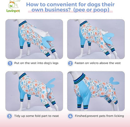 LovinPet Dog Recovery Suit - Medium Large - Dog Bodysuit for Abdominal Wound After Surgery Anti Licking Abdominal Wound Surgical Clothes Post-Operative Vest,Whale,Blue,3XL