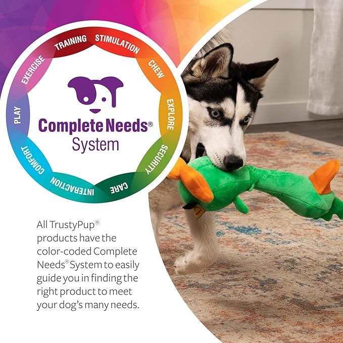 TrustyPup Tough 'N Fun Long Neck Duck Squeaky Plush Dog Toy, Chew Guard Technology - Green, Large