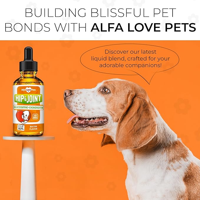 Glucosamine for Dogs + Chondroitinin in Liquid Form – Hip & Joint Supplement for Dogs to Care for Muscular System – Effective Dog Health Supplies with Natural Bacon Flavor – All Breeds Support – 2 oz