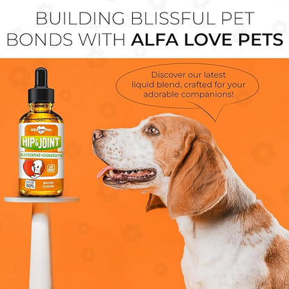 Glucosamine for Dogs + Chondroitinin in Liquid Form – Hip & Joint Supplement for Dogs to Care for Muscular System – Effective Dog Health Supplies with Natural Bacon Flavor – All Breeds Support – 2 oz