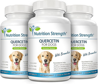 Quercetin for Dogs with Bromelain to Support Balanced Immune System, Promote Inflammatory Relief & Antioxidant Activity, Quercetin for Dog Allergies, 120 Chewable Tablets