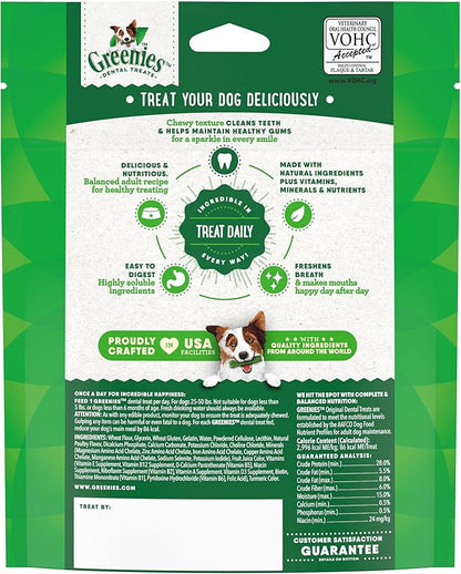 Greenies Veterinarian-Recommended Adult Natural Dental Dog Treats Regular Size, Dog Dental Chews, Original Flavor, 6 oz. Pack, 6 Count
