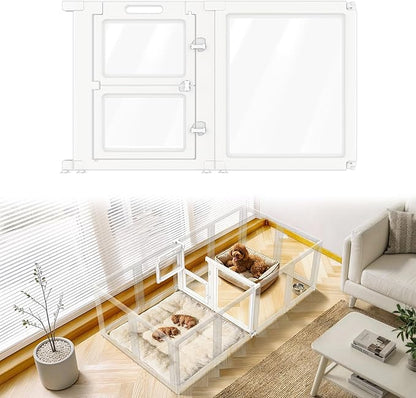 FXW AuraSpace Acrylic Indoor Whelping Box Add-On Panel Set, 24 Inch, 2 Panels, Includes 1 Split Gate + 1 Panel Only, for Newborn Puppies, White