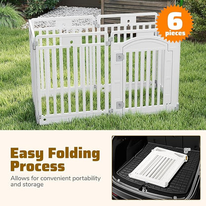 Giantex 6 Panel Dog Playpen, 32'' Tall Plastic Pet Fence with Lockable Door, Indoor Outdoor Portable Dog Exercise Pen for Medium Dogs, Expandable & Configurable into Square or Rectangle