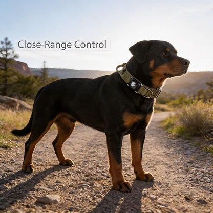 2026 Upgrade Military Tactical Dog Collar with Waterproof AirTag Holder - Heavy Duty Nylon GPS Tracking Collar with Control Handle & Metal Buckle for Medium Large Dogs (Khaki, L)