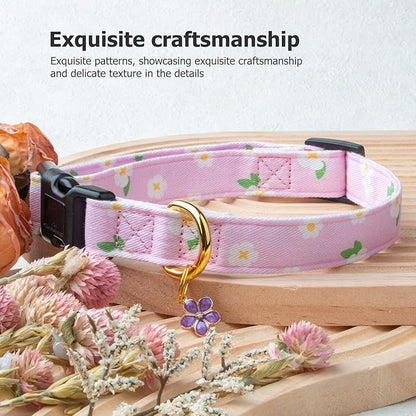 Cotton Handmade Dog Collar Cute and Distinctive Patterns Purple Flower with Pendant for Girl Boy Dogs Collars M