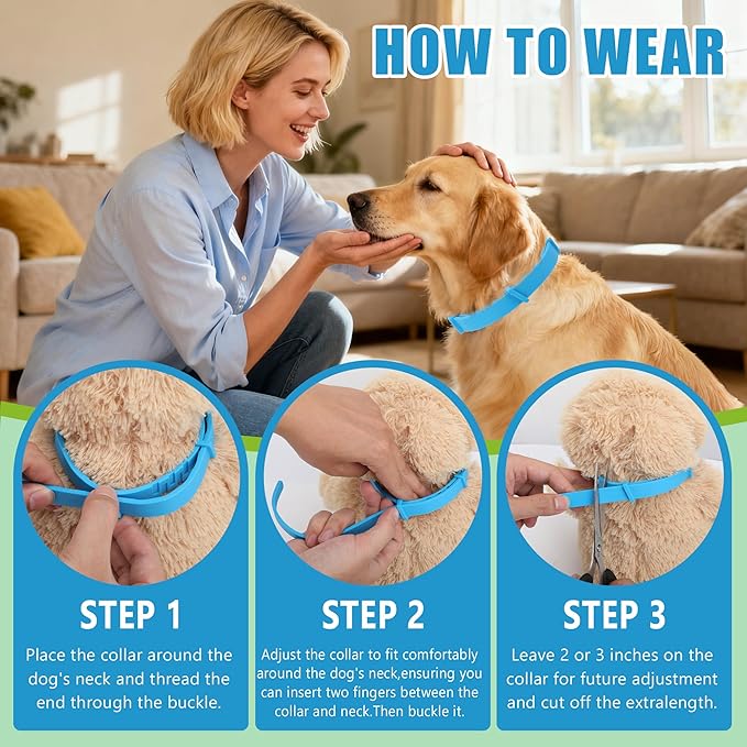 Natural Flea & Tick Prevention Dog Collars – 2-Pack Adjustable Waterproof Collars with Essential Oils (Lemon Eucalyptus, Citronella, Lavender, Linalool),Blue, Safe for All Breeds