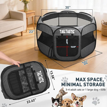Portable Pet Playpen for Medium Dogs & Cats, Foldable Puppy Safety Pen with Removable Zipper Top, Breathable Mesh Dog Delivery Room, Indoor Isolation Cage for Pets (Dark Grey, Medium)