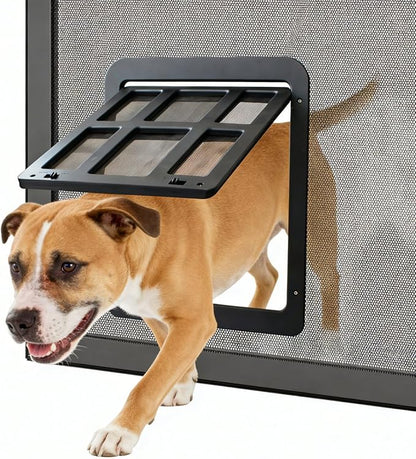 Enjoying Dog Door for Screen Doors, Passage Opening 11.2" x 14.4", Access Freely, Magnetic Swing Flap, Large Pet Door for Sliding Screen Doors, Lockable, Black