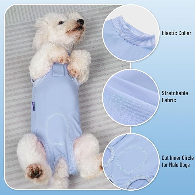 cyeollo 2pack Surgery Recovery Suit for Dogs Cats Soft Breathable Female Male Pet Bodysuit After Surgery for Spay, Neuter, Surgical Recovery Onesie Shirt for Medium Large Dogs, Blue & Grey, XL