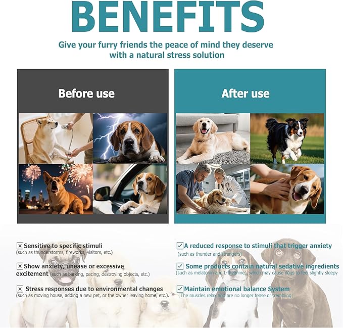 Calming Powder for Dogs - Anxiety & Stress Relief Supplement with Organic Hemp, Valerian Root - Behavioral Support, Fireworks & Travel Aid - Beef Flavor, 90g Powder (ND-046)