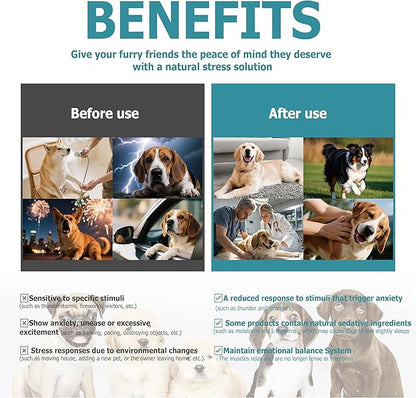 Calming Powder for Dogs - Anxiety & Stress Relief Supplement with Organic Hemp, Valerian Root - Behavioral Support, Fireworks & Travel Aid - Beef Flavor, 90g Powder (ND-046)