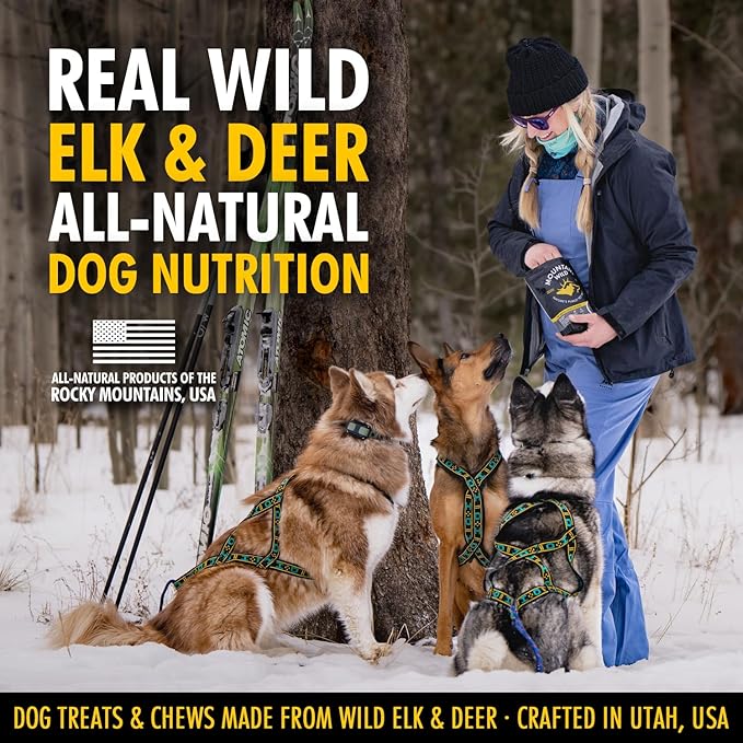 MOUNTAIN WILD Venison Jerky Training Treats for Dogs – Elk & Deer Meat Protein Dog Treat High-Value Reward – All-Natural, No Fillers, Grain-Free, No Artificial Preservatives – 8 oz (2 Pack)