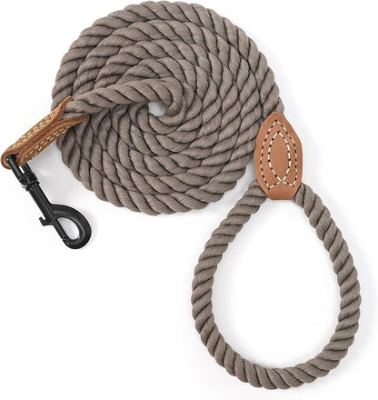 Mile High Life Dog Leash, Braided Cotton Rope Leashes with Leather Tailor Tip with Leather Tip - Heavy Duty Metal Clasp, 5FT, 1/2" Thick - Wedding, Walking Leash for Medium Large Dogs(Camel)