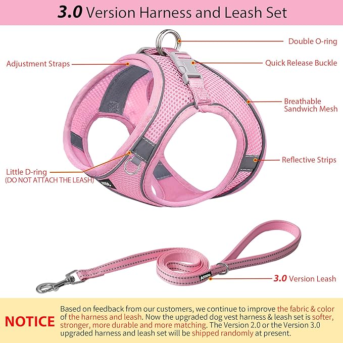 AIITLE Easy Walk Dog Harness and Leash Set - Pet Supply No Pull, Step in Adjustable Dog Harness with Padded Vest, Dog Harness No Choke Over, Easy to Put on Medium Dogs Pure Pink L