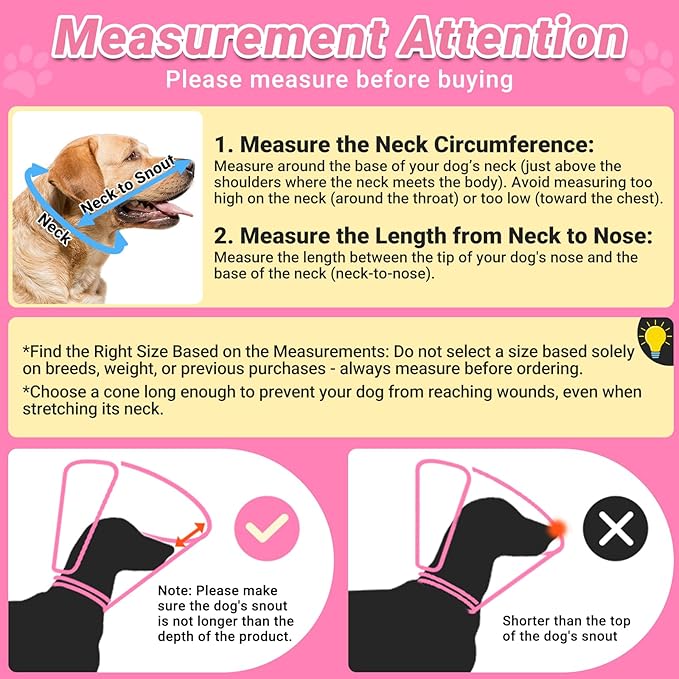Dog Cone to Stop Licking, Clear Recovery Collar with Detachable Zipper, Sturdy Elizabethan Collar for Large Medium Small Dogs, Soft Adjustable Cone After Surgery Patented, Hot Pink S