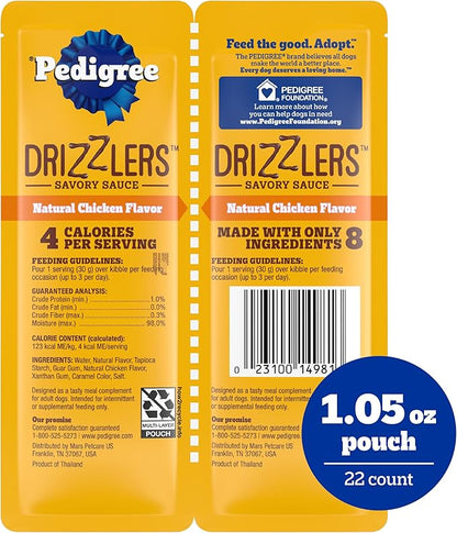 Pedigree Drizzlers for Dogs, Wet Dog Food Gravy Savory Sauce, Natural Chicken Flavor, 60g Dual-Serving Pouch (22 Count, 44 Servings Total)