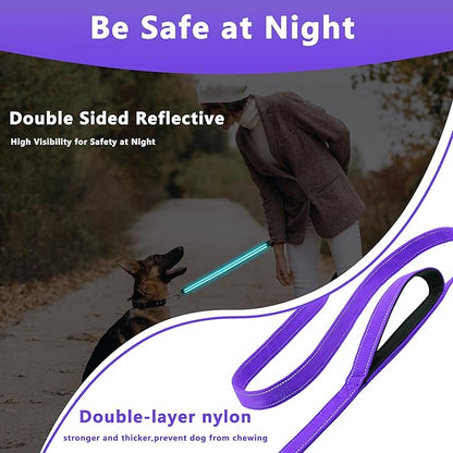 Dog Leash 6ft Long, Double Handle Dog Leash for Safety Control Training, Heavy Duty Dog Leads with Traffic Padded Handles, Reflective Leashes for Small Medium Large Dogs(6ft, Purple)