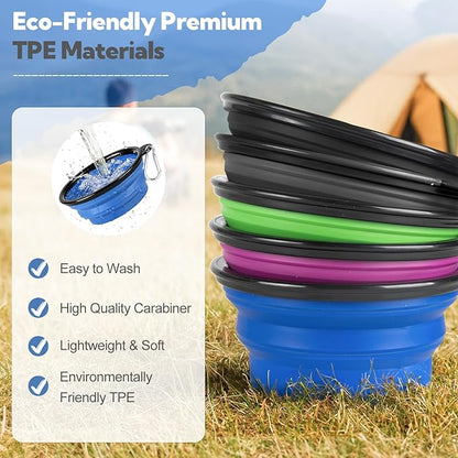 Collapsible Dog Bowl Large 2 Pack, Dog Water Bowls for Travels, Portable Foldable Pet Bowls Feeding Watering Dish for Parking Walking Camping with 2 Carabiners Clip (34oz, Large, Blue+Green