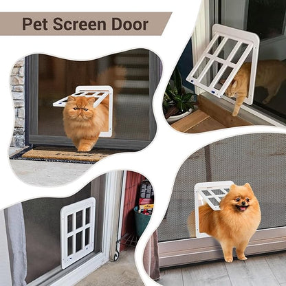 Dog Door for Screen Door - 8.3" x 10.3" Small Pet Door for Cats & Small Dogs, Magnetic Flap with Lockable Insert, Sliding Screen Door Compatible, White