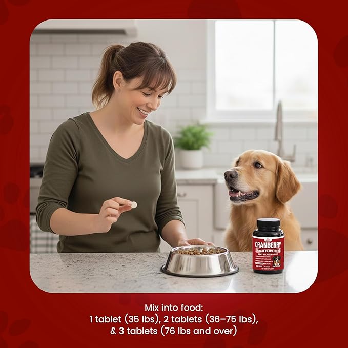 Cranberry Supplement for Dogs UTI Treatment (120 Chews) Dog Urinary Tract Support for Kidney & Bladder Health - Cranberry Relief Supplement for All Ages, Breeds & Sizes - Chicken Flavor - USA Made