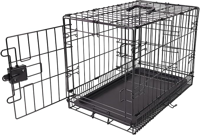 Amazon Basics Portable, Foldable Metal Wire Small Dog Crate with Removable Tray, Divider Panel, Single Door, Easy to Assemble, 24" x 18" x 20", Black